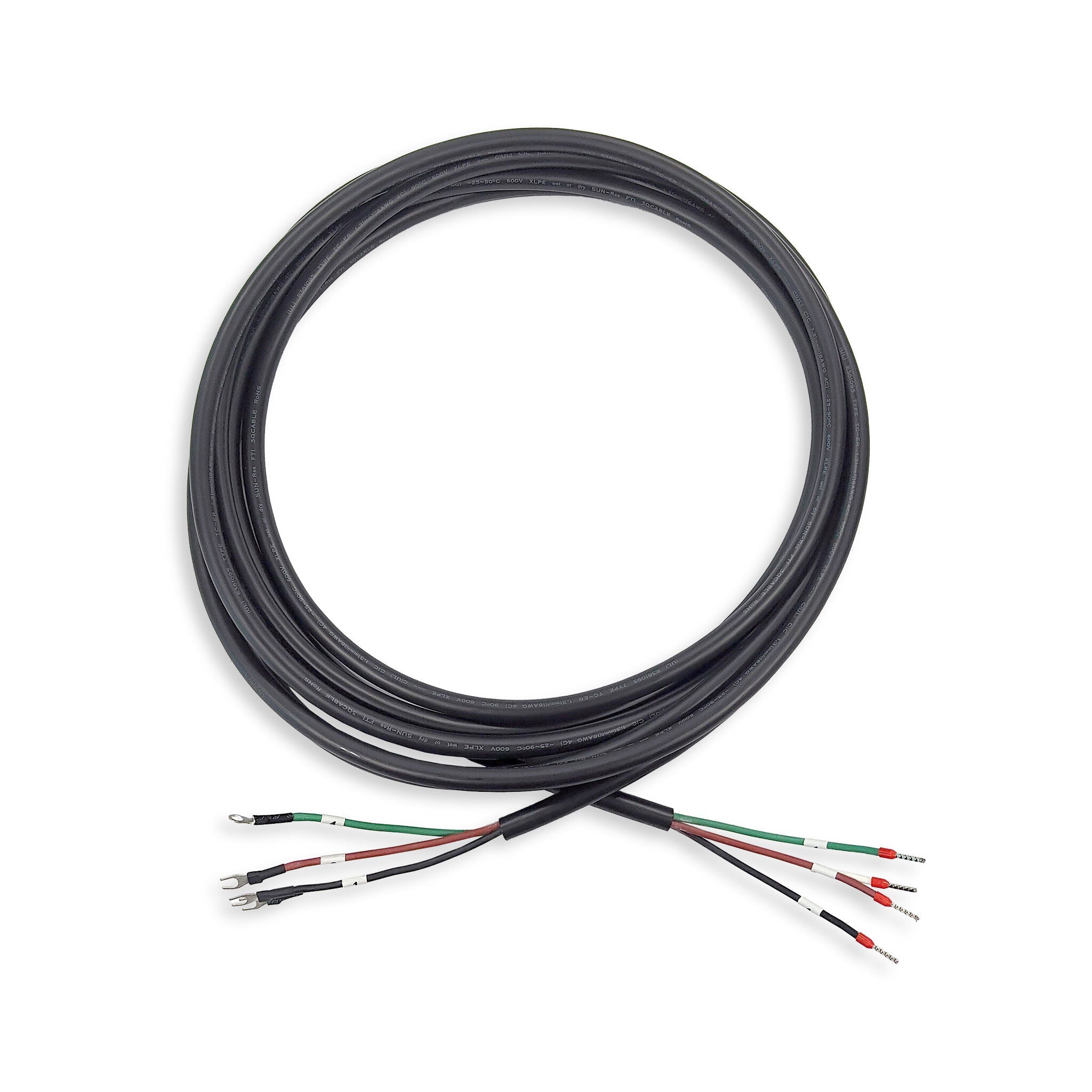 Flexible mini-split wiring/line set with black coiled cable and color-coded leads