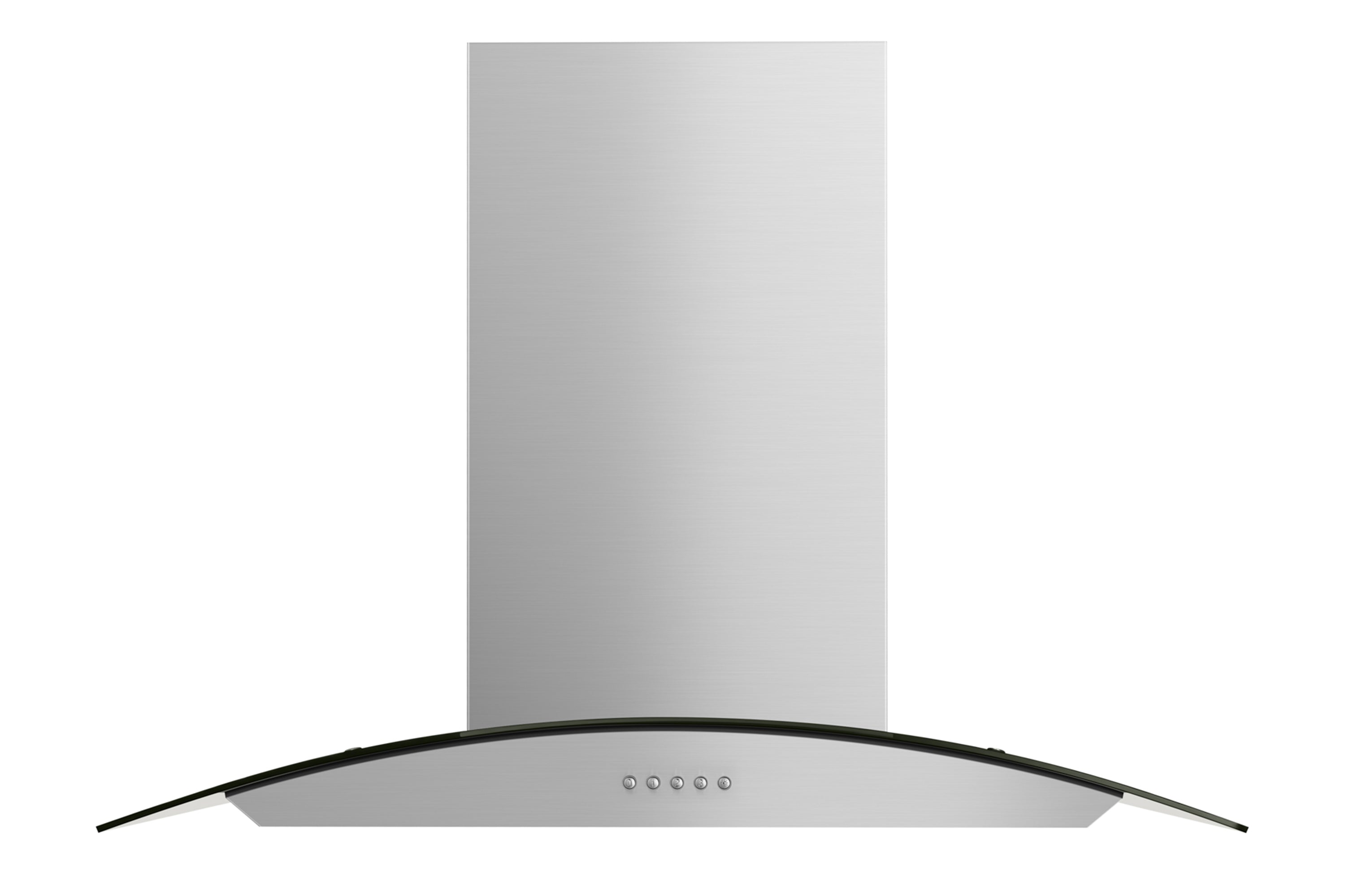 Stainless steel wall mount range hood with curved tempered glass canopy