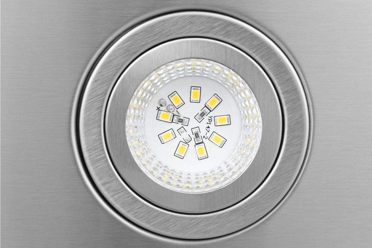 Stainless steel circular LED light with ring trim and central diffuser