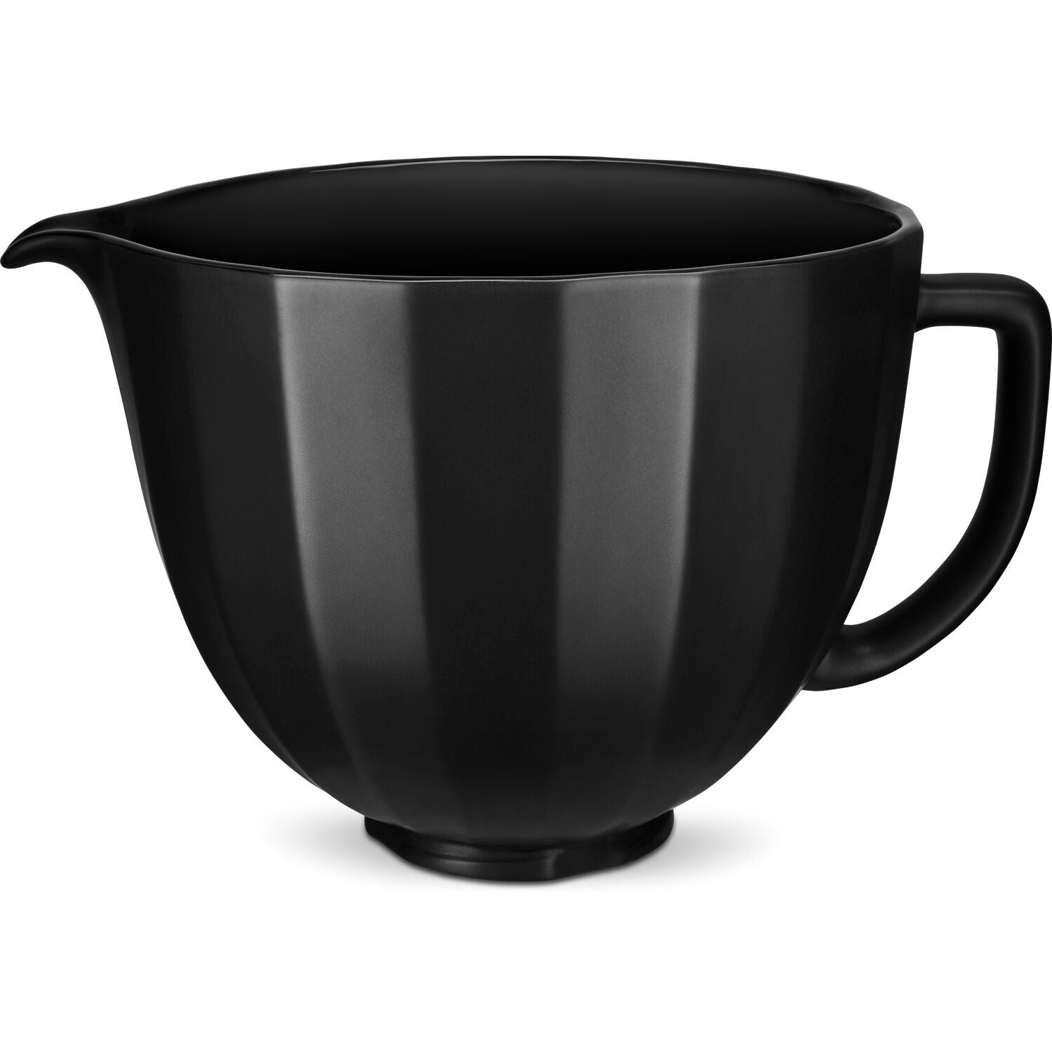 Black ceramic mixing bowl with two side handles and pouring spout