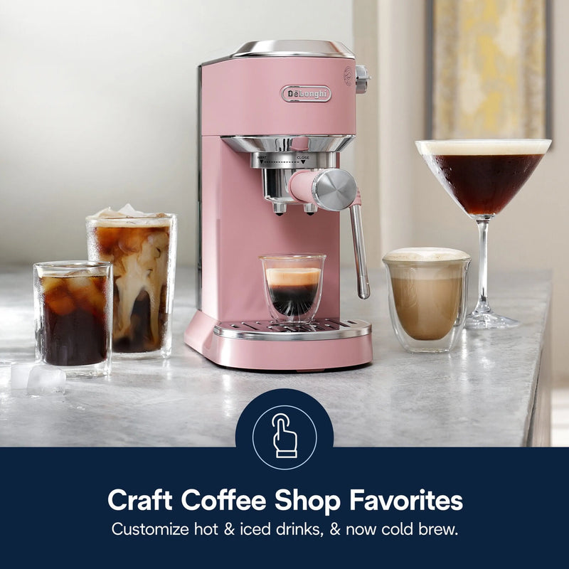 De'Longhi Dedica Duo Pump Espresso Machine with Cold Brew, Frothing Wand in Pink (EC890PK)