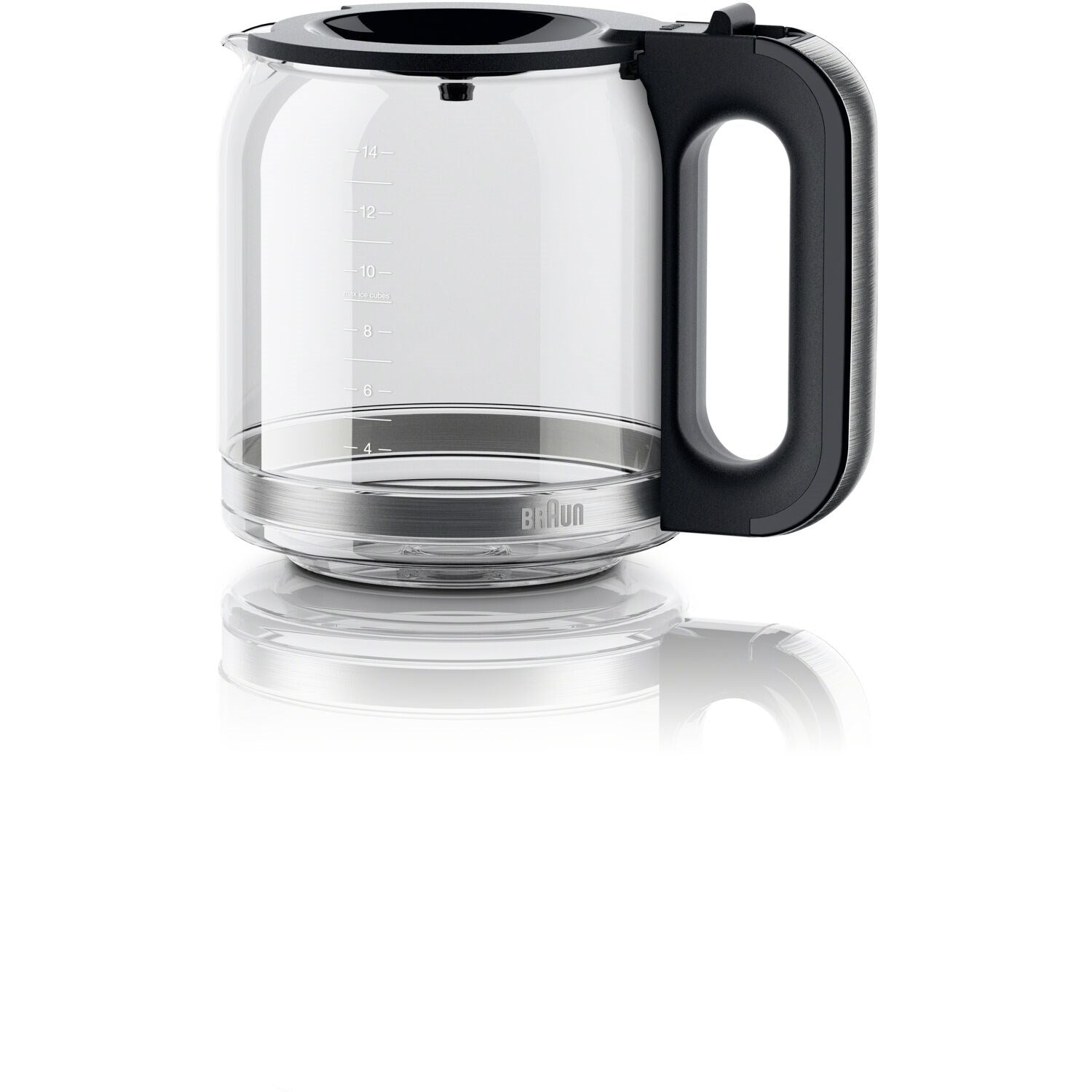 Braun iced coffee maker with clear water reservoir and black handle