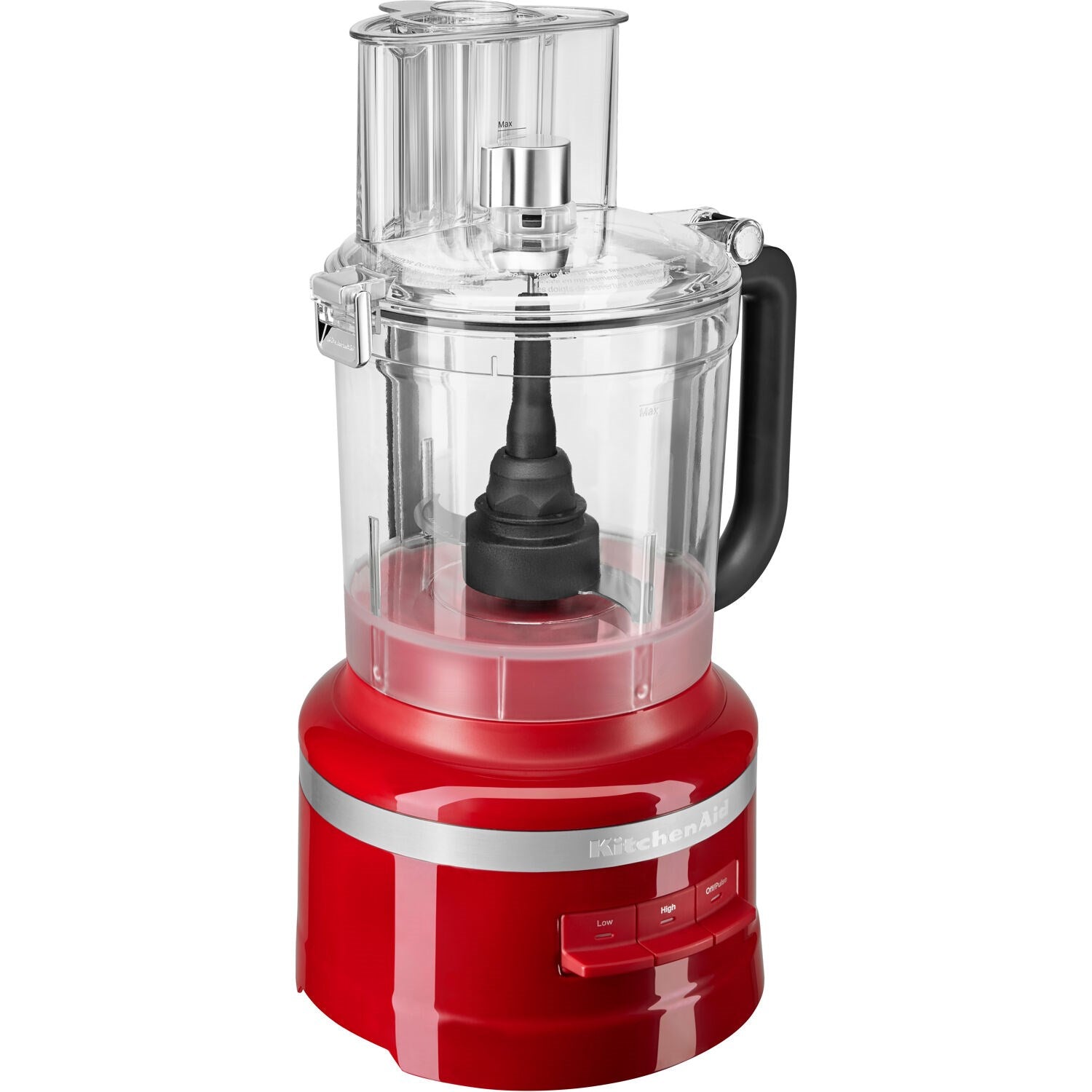 Empire Red KitchenAid food processor base with clear bowl and black drive handle