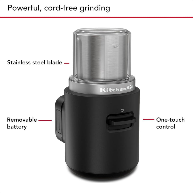 KitchenAid Go™ Cordless Blade Coffee Grinder in Black Matte with Battery Included (KBGR111BM)