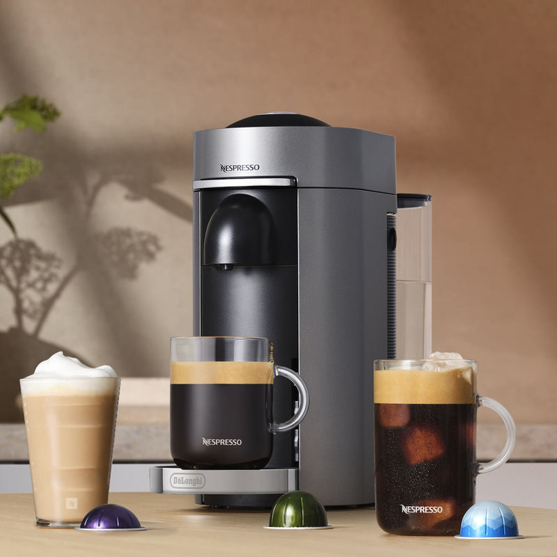 De'Longhi Nespresso Vertuo Plus Deluxe Coffee & Espresso Single Serve + Aeroccino in Titanium (ENV155TAE)