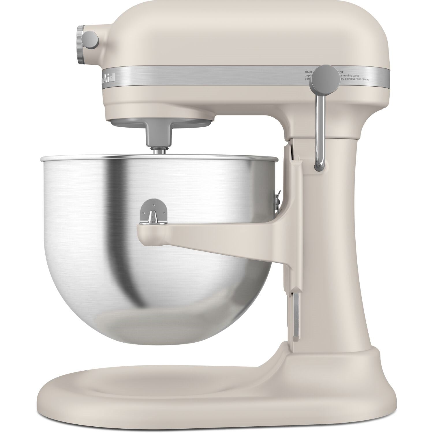 Cream stand mixer with stainless steel bowl and beater attachment