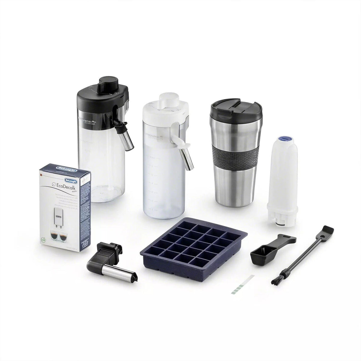 Fully automatic espresso machine accessories kit: carafes, filter, and cleaning tools