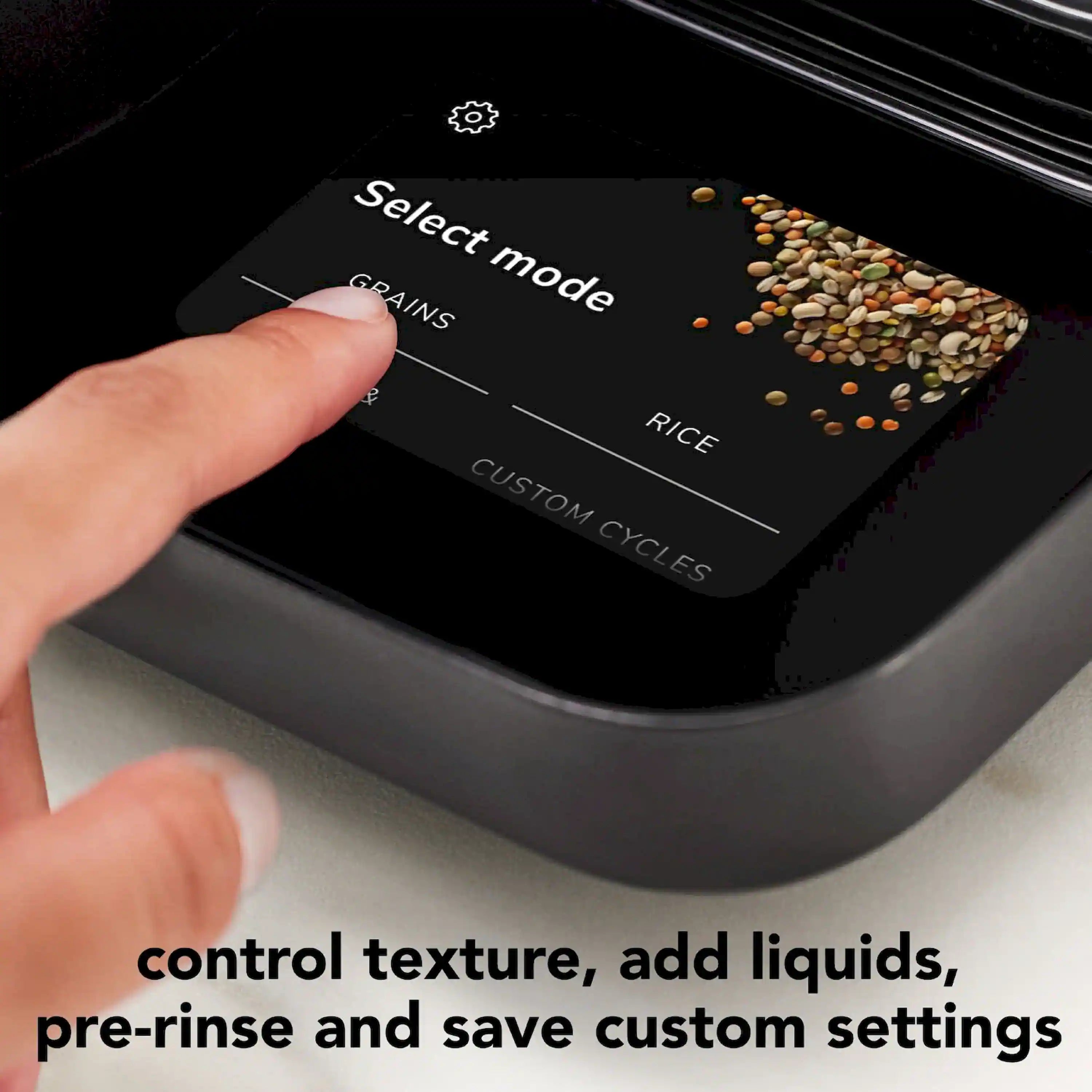 KitchenAid rice cooker control panel with mode selections and grains/rice buttons