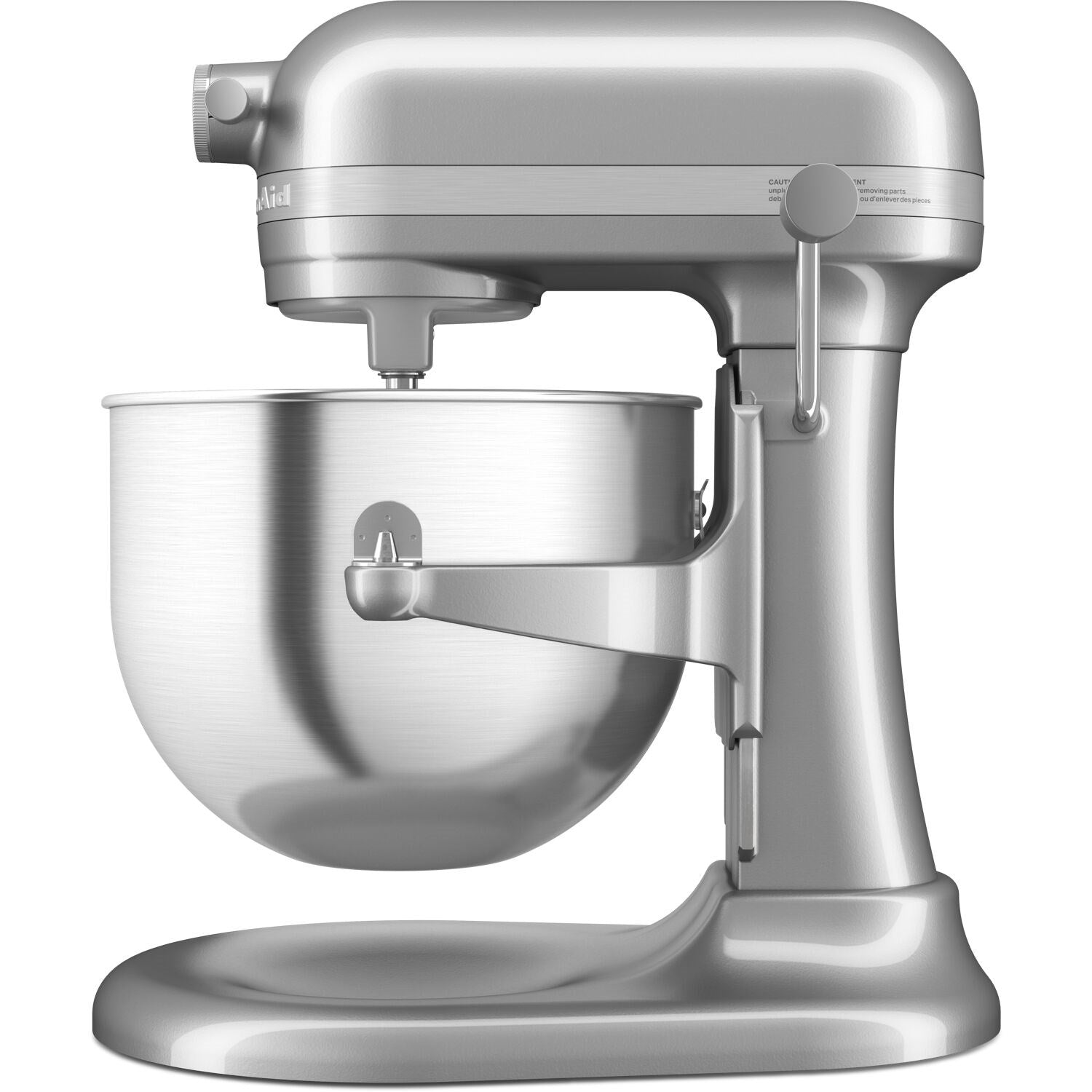 KitchenAid stand mixer with 7-quart bowl lift, Contour Silver, close-up side view