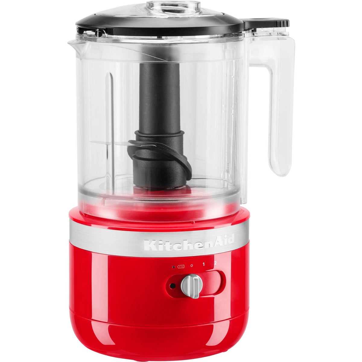 Passion red electric food chopper base with clear bowl and stainless blade
