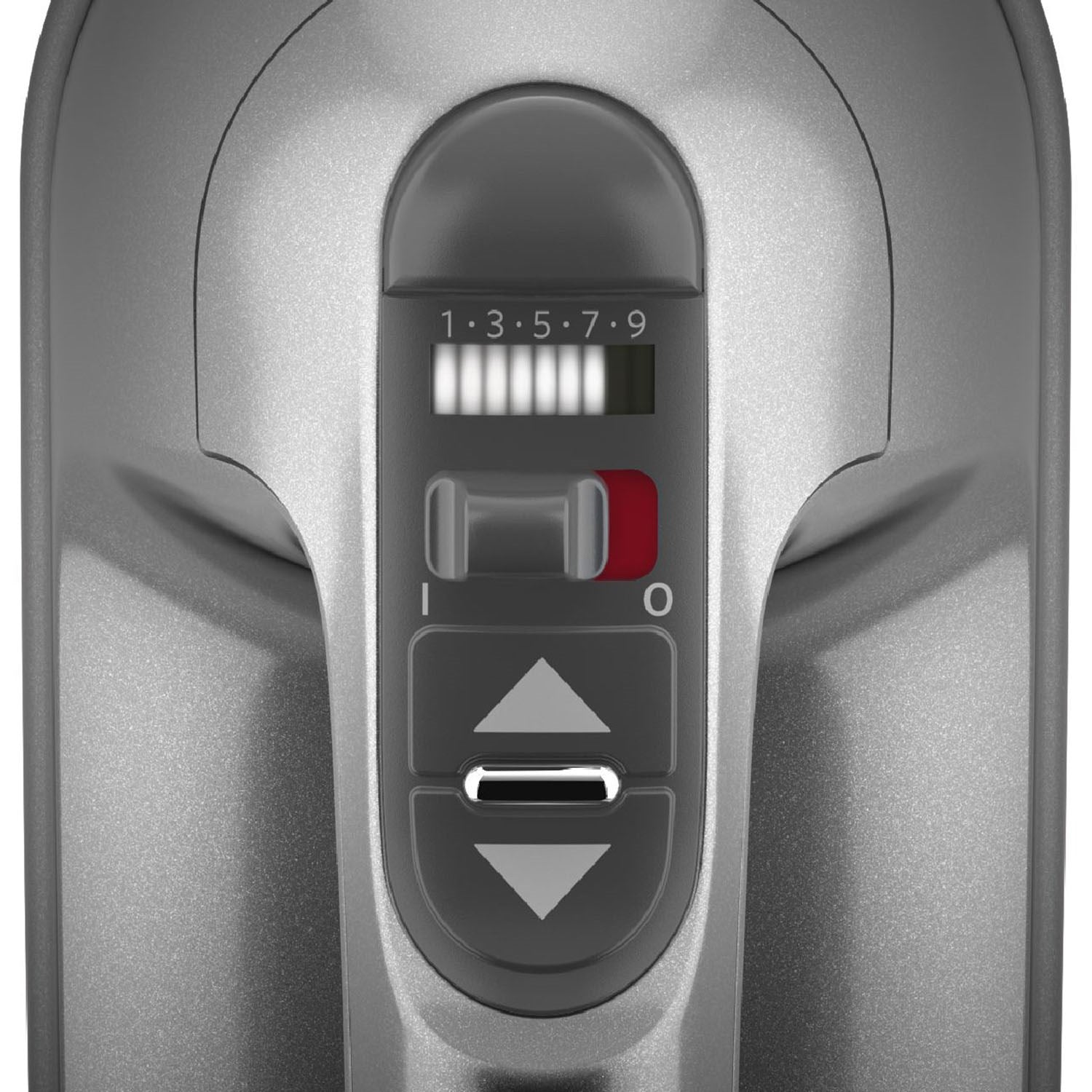 Contour Silver hand mixer control panel with speed markings and buttons