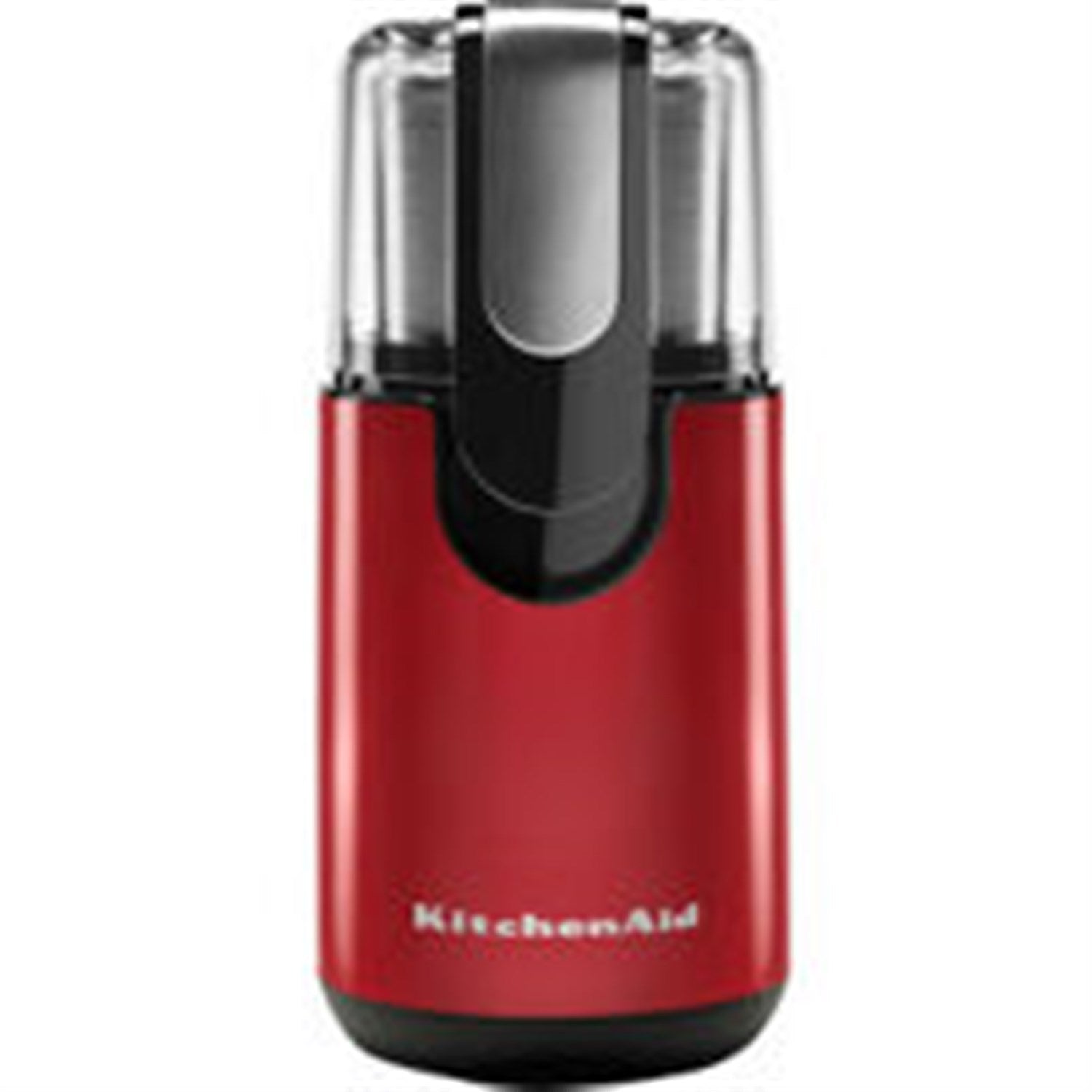Red KitchenAid blade coffee grinder with stainless top and black base