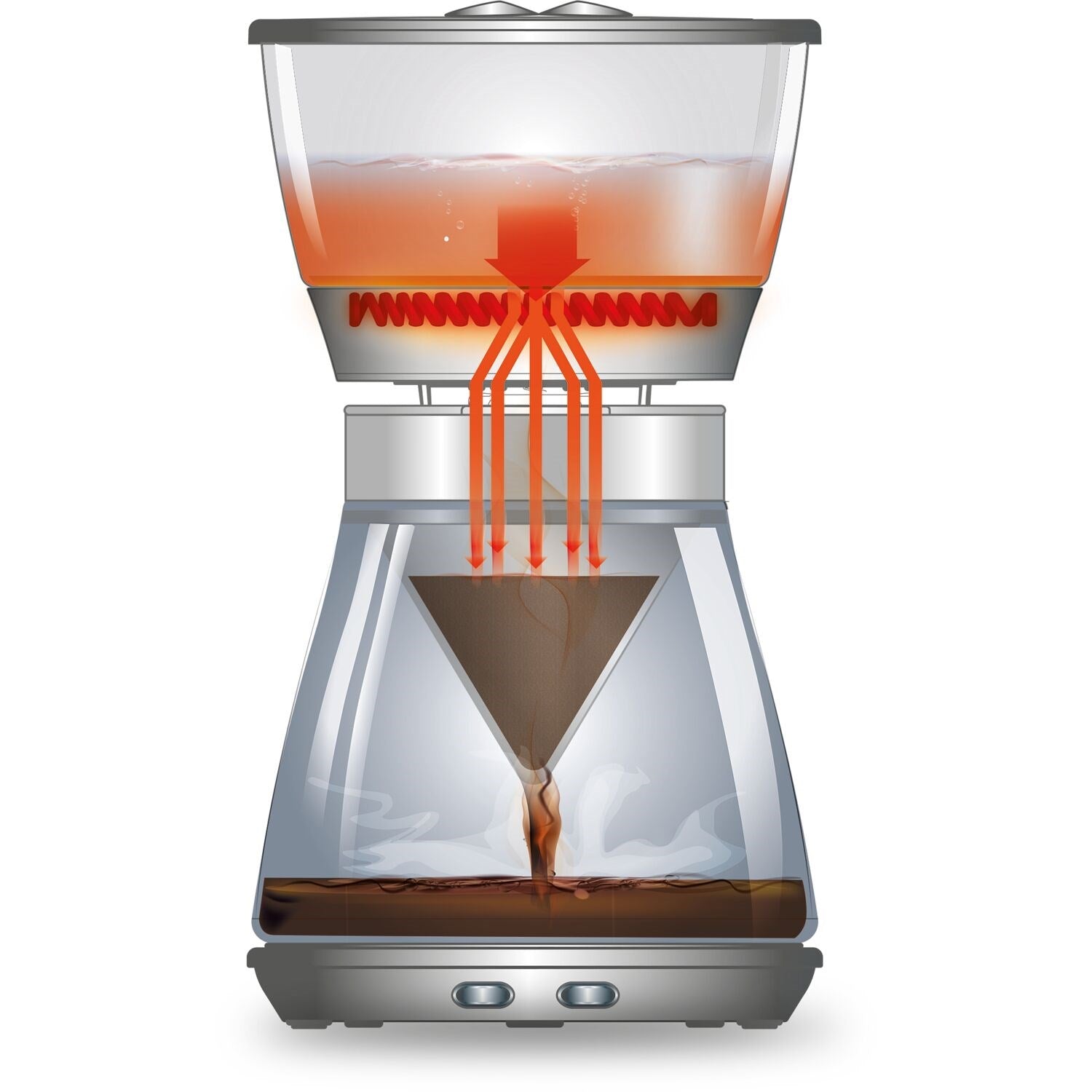 3-in-1 coffee brewer cutaway view showing brewing path and filter chamber
