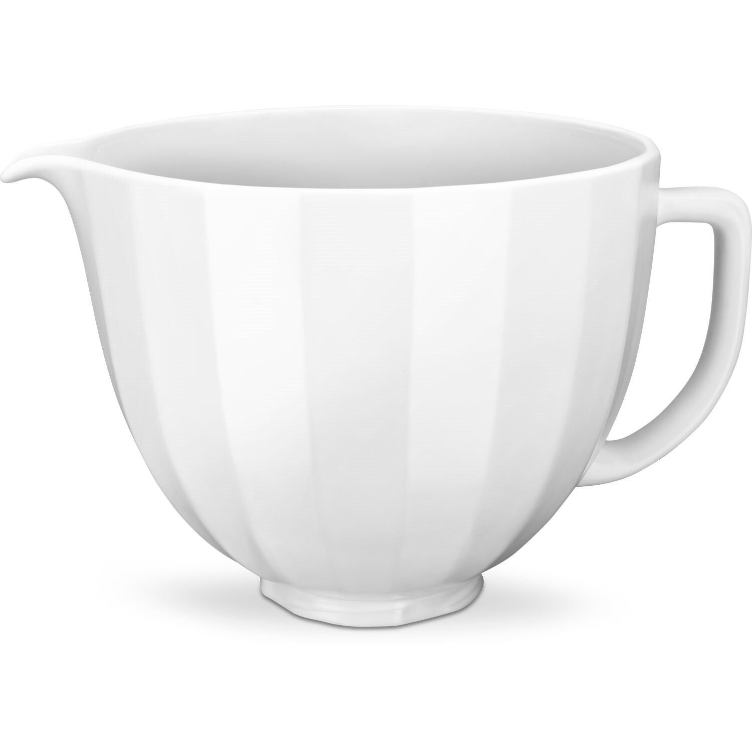 White ceramic mixing bowl with handle and wide pouring lip