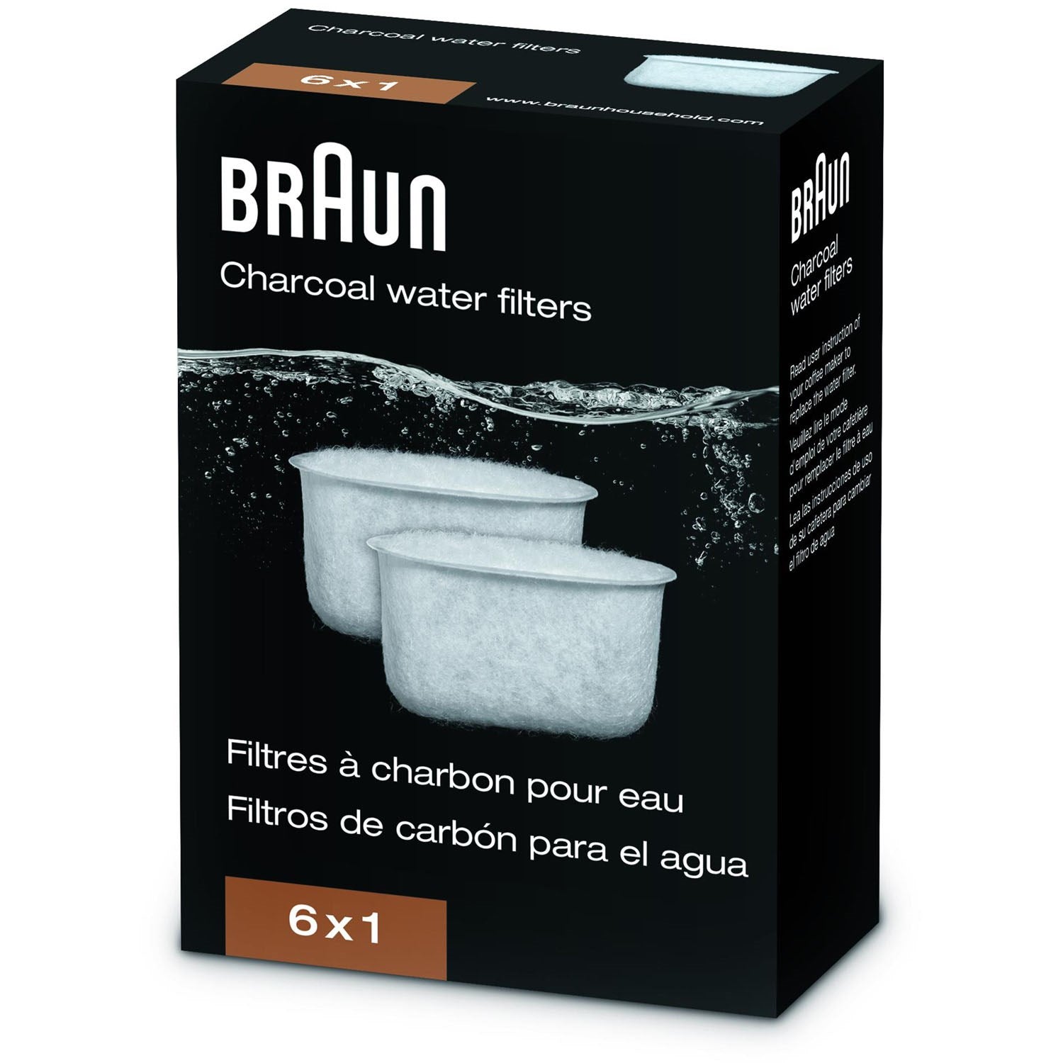 Braun charcoal water filters 6-pack box with six filter cups
