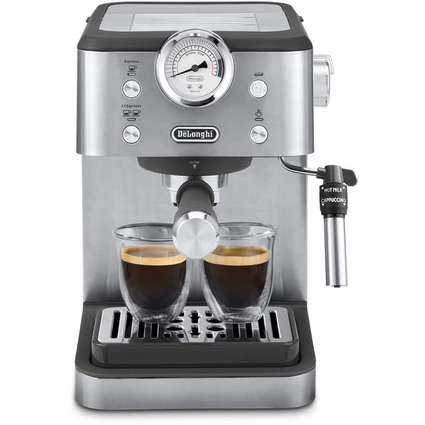 DeLonghi Linea Classic Automatic Espresso Machine with Milk Frother and Pressure Gauge Display (EM450M)