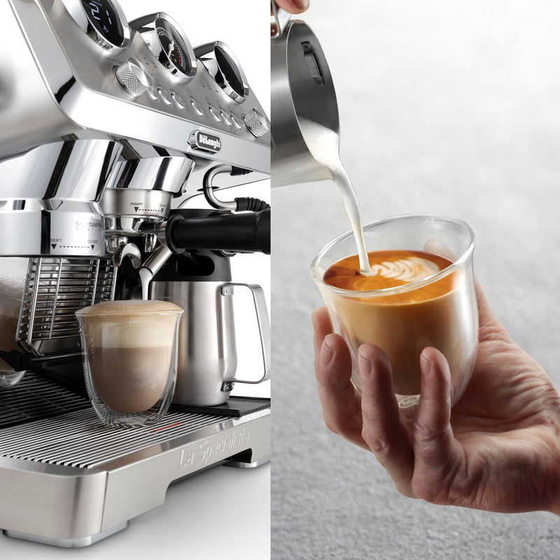 De'Longhi Package - La Specialista Maestro Sensor Grinding, Milk Frothing Espresso Machine with Espresso Glass Set