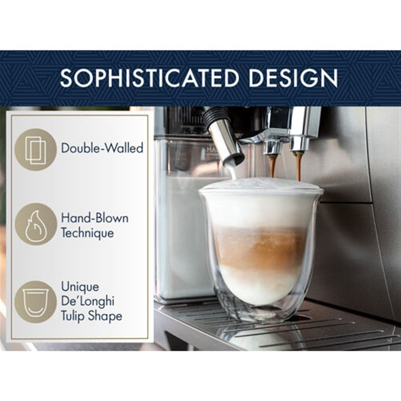 De'Longhi Package - Magnifica Evo Coffee and Espresso Machine with Hot & Cold Glass Set and Milk Frothing Pitcher