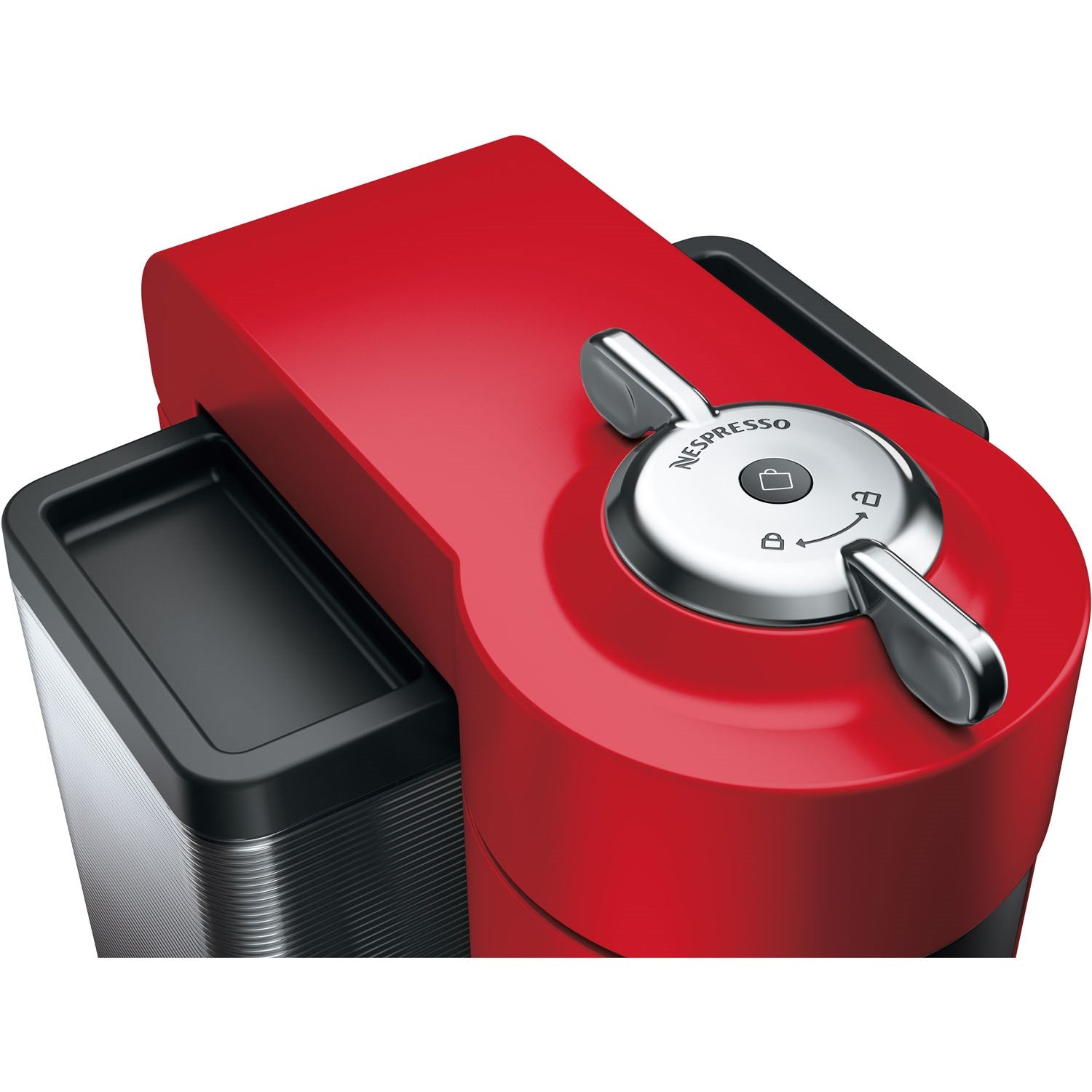 Red Nespresso Vertuo single-serve coffee machine with top control dial