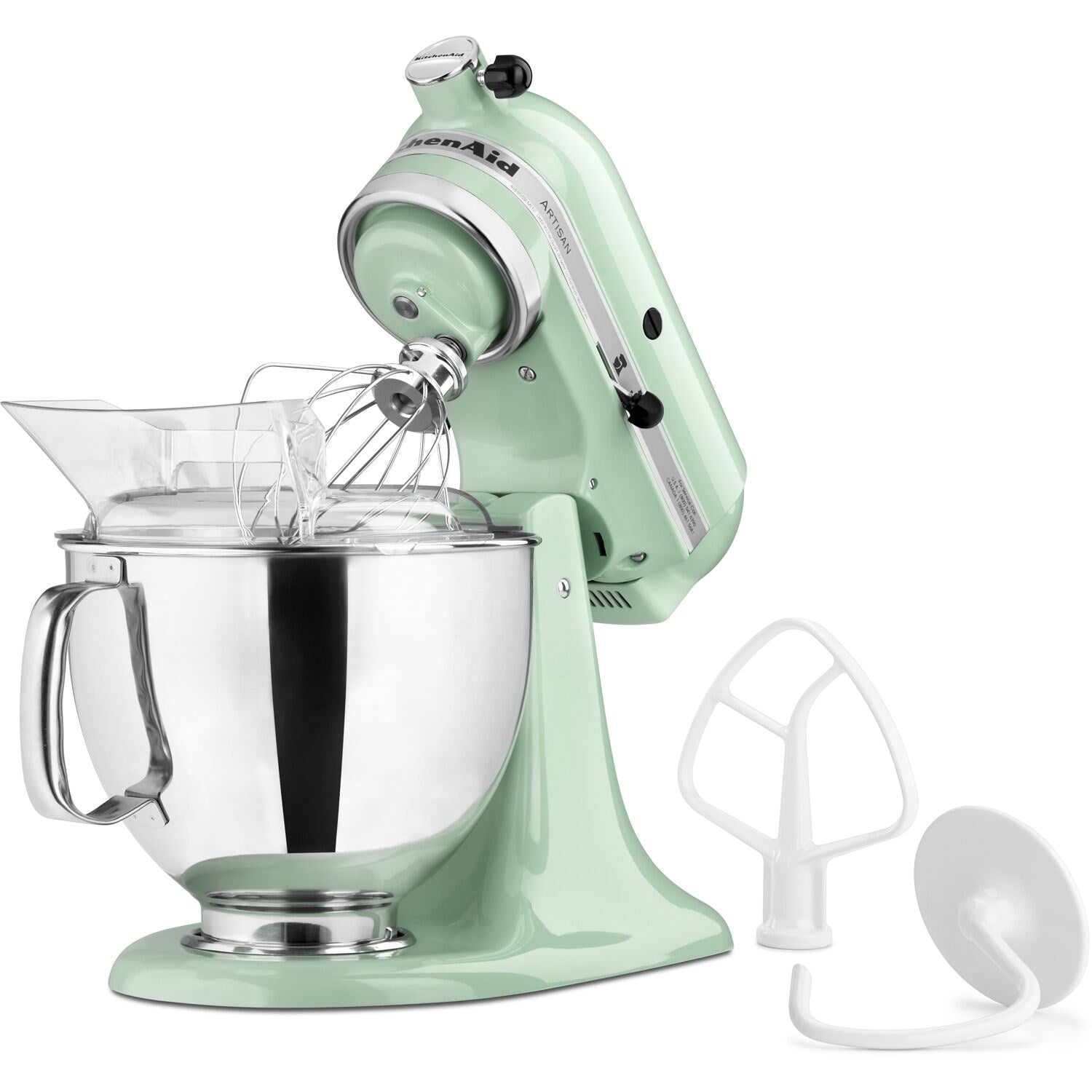 Pistachio tilt-head stand mixer with stainless bowl and beater plus whisk attachment