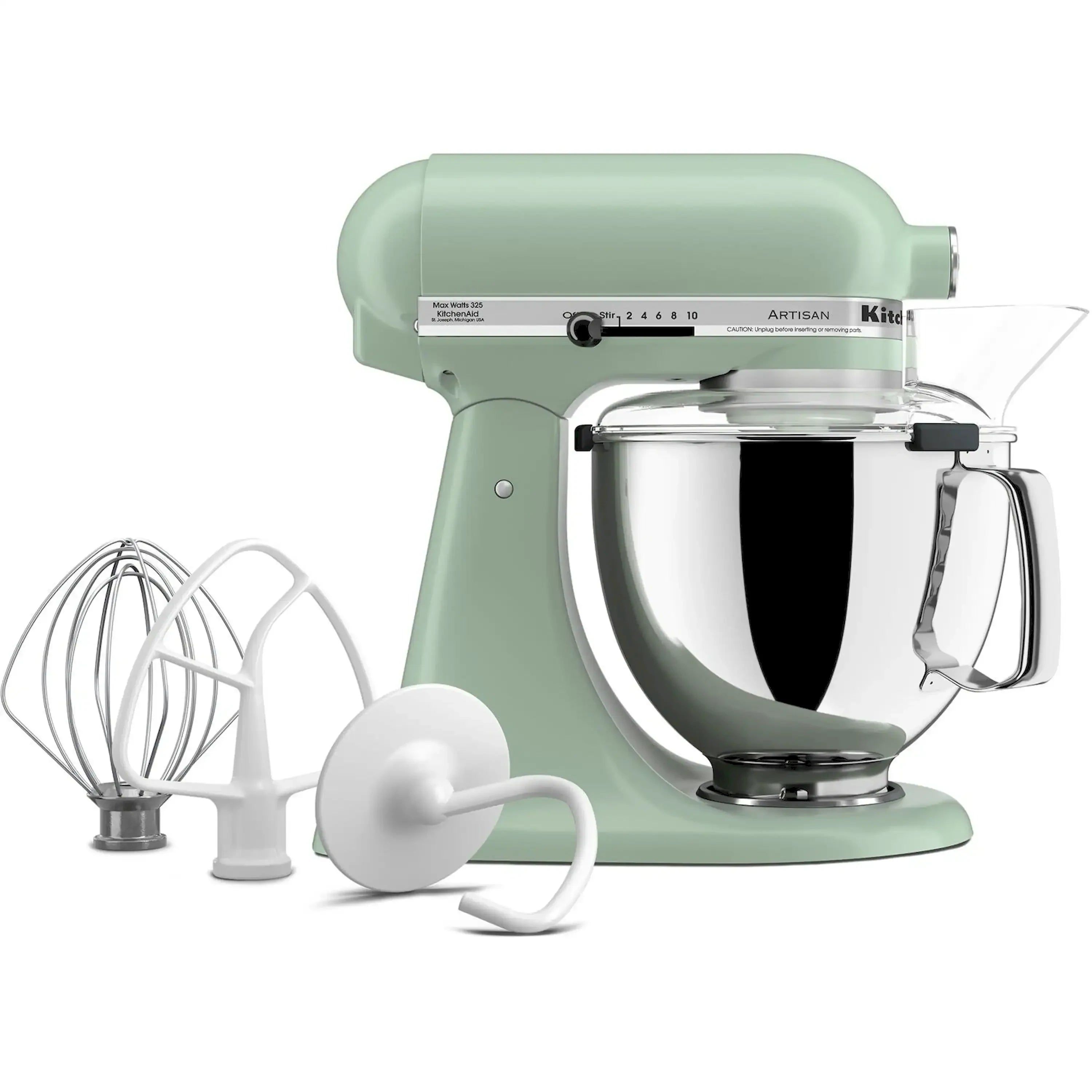 Cardamom tilt-head stand mixer with stainless bowl plus whisk and dough hook