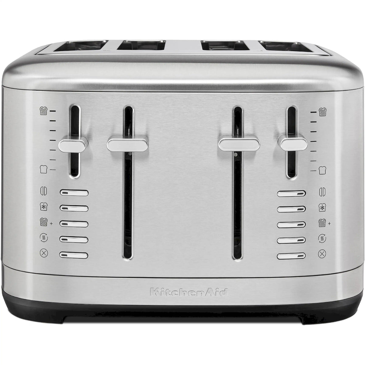 Brushed stainless steel 4-slice toaster with four toasting slots and front lever controls
