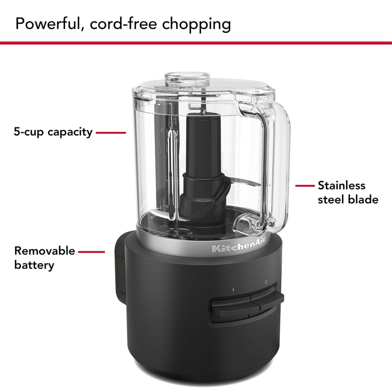 KitchenAid CORDLESS 12V 3.5 Cup Chopper in Black Matte with Battery, USB-C Cable, Wall Adapter Included (KFCR531BM)