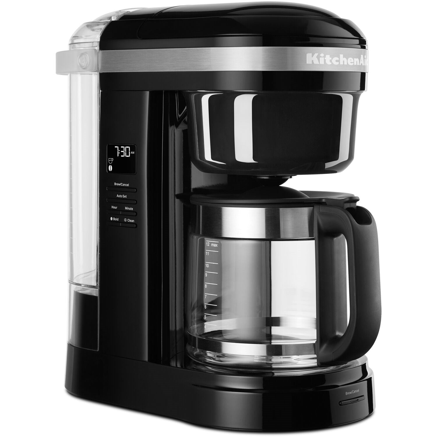 KitchenAid 12-cup drip coffee brewer in Onyx black, top and front controls visible
