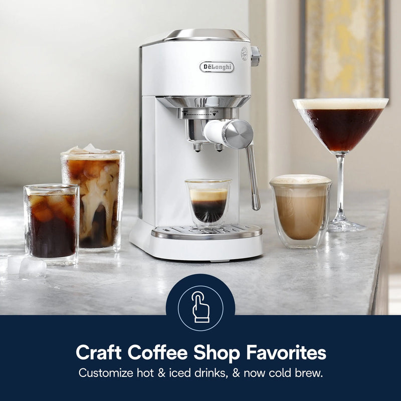 De'Longhi Dedica Duo Pump Espresso Machine with Cold Brew, Frothing Wand in Vanilla (EC890WI)