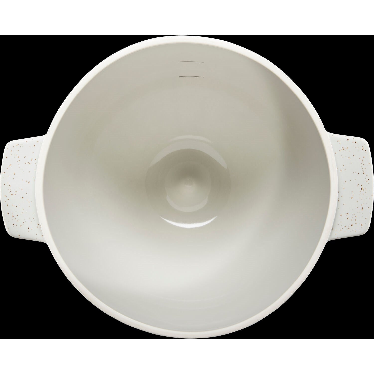 Bread baking bowl interior, light speckled ceramic with lid-grip handles