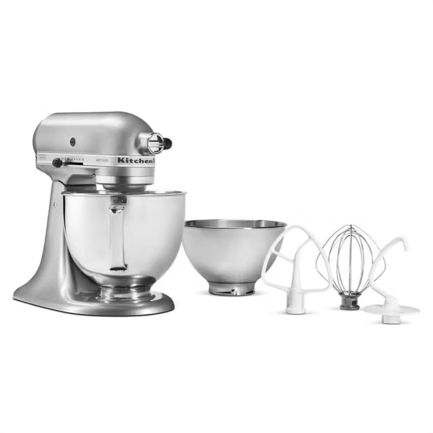 KitchenAid tilt-head stand mixer with bowl and whisk attachment set, Contour Silver