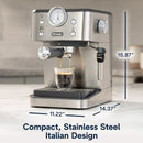 De'Longhi Linea Classic Automatic Espresso Machine with Milk Frother and Pressure Gauge Display (EM450M)