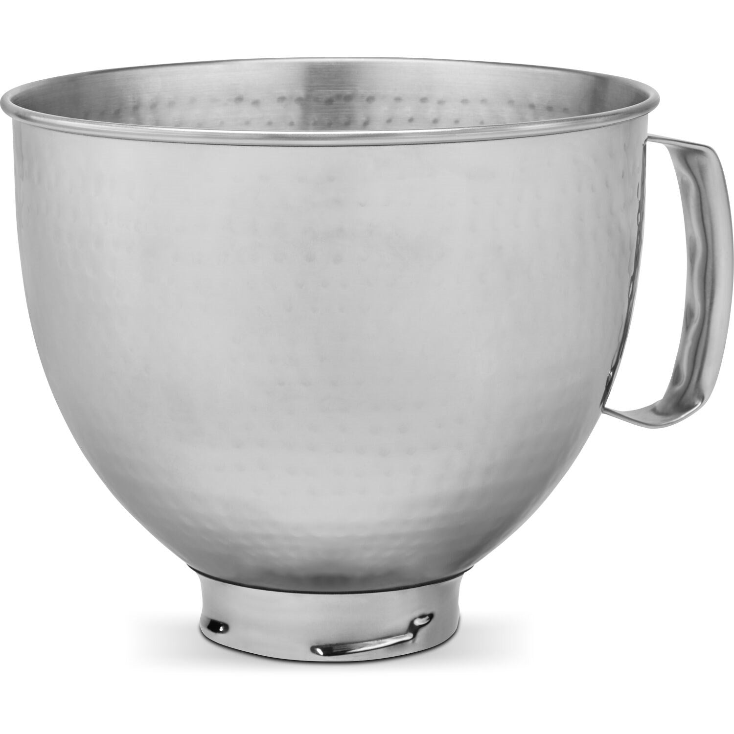 Stainless steel mixing bowl with hammered texture and side handle, 5-quart capacity