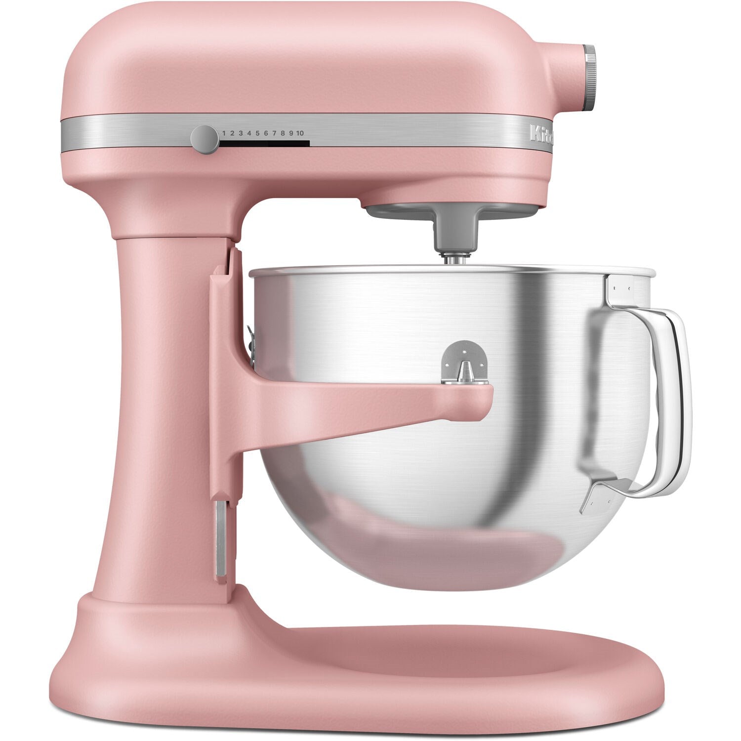 KitchenAid stand mixer in dried rose with stainless steel mixing bowl and bowl lift arm