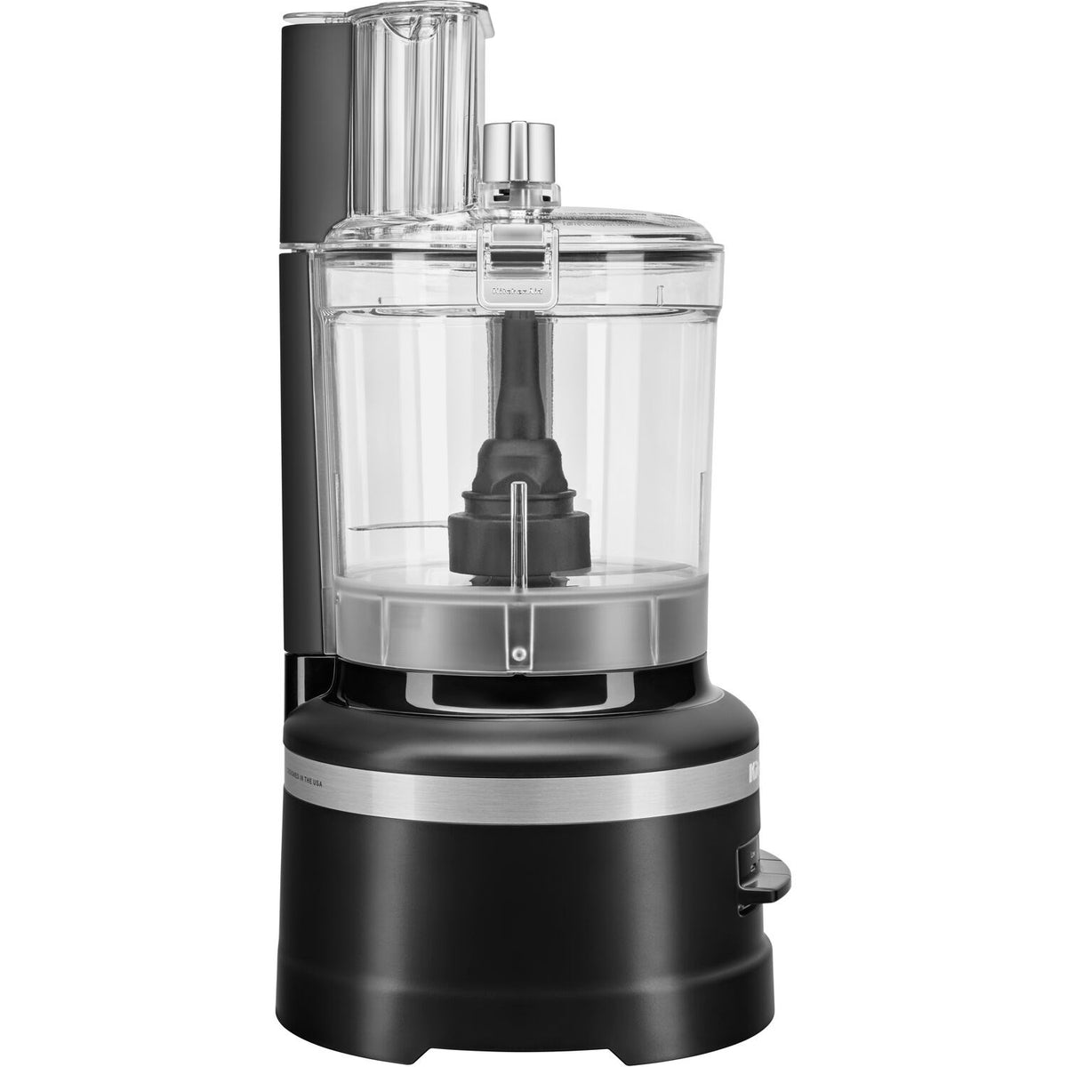 Black 13-cup food processor with clear work bowl, black motor housing, and lid