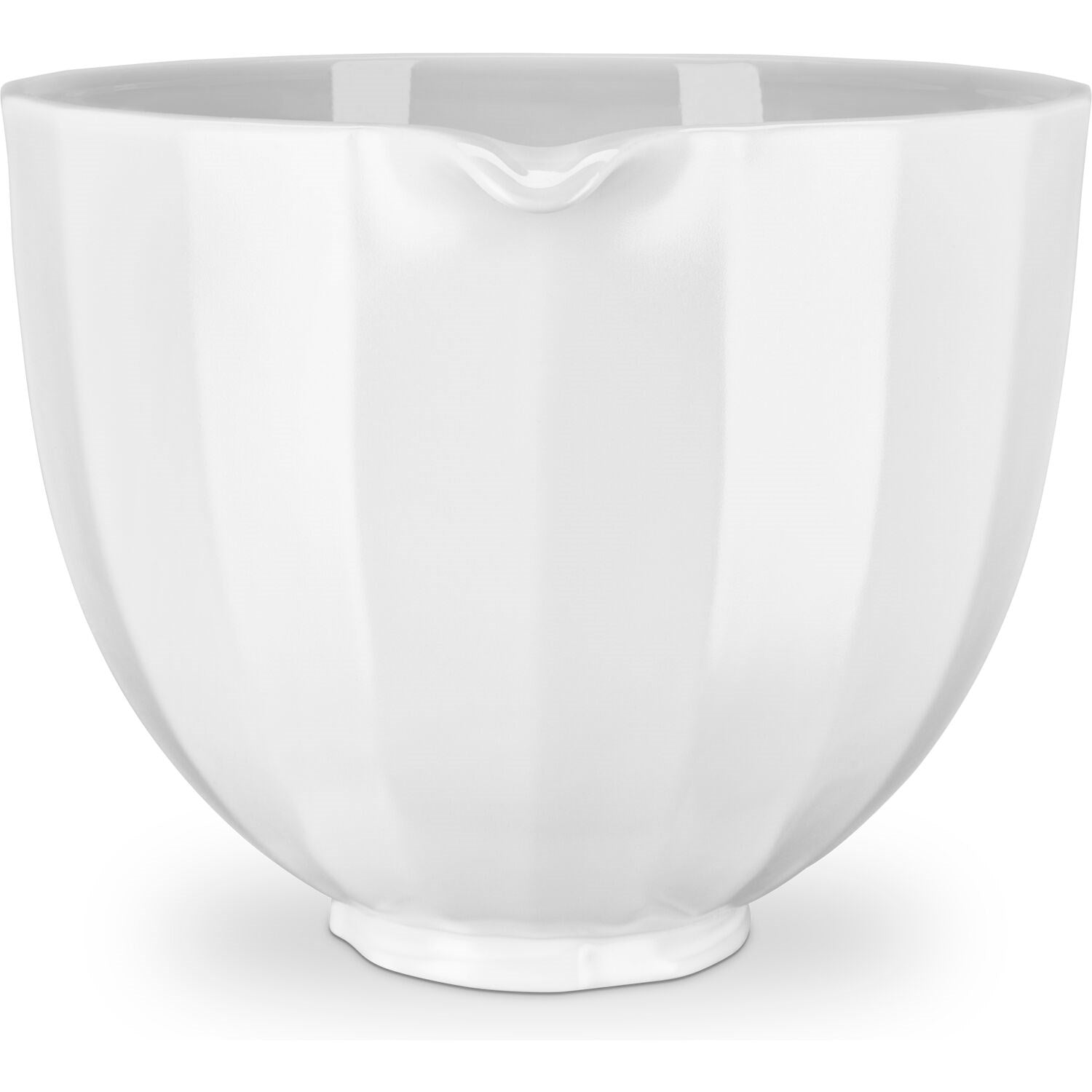 White ceramic mixing bowl with wave-like pour lip and center ridge