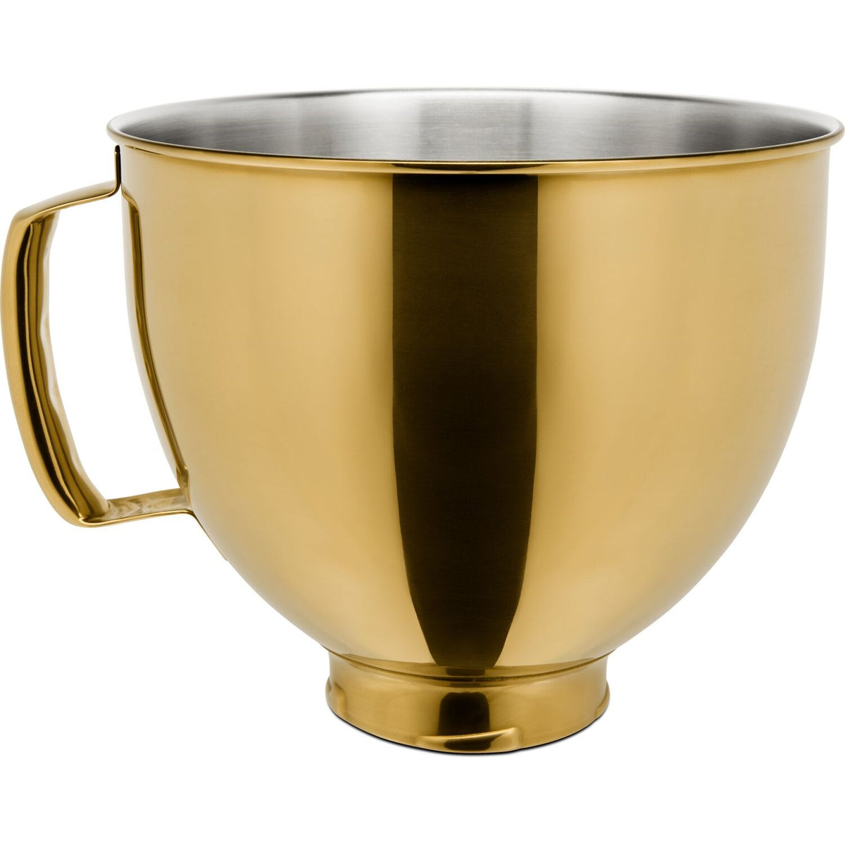 Radiant gold stainless steel mixing bowl with side handle and brushed rim