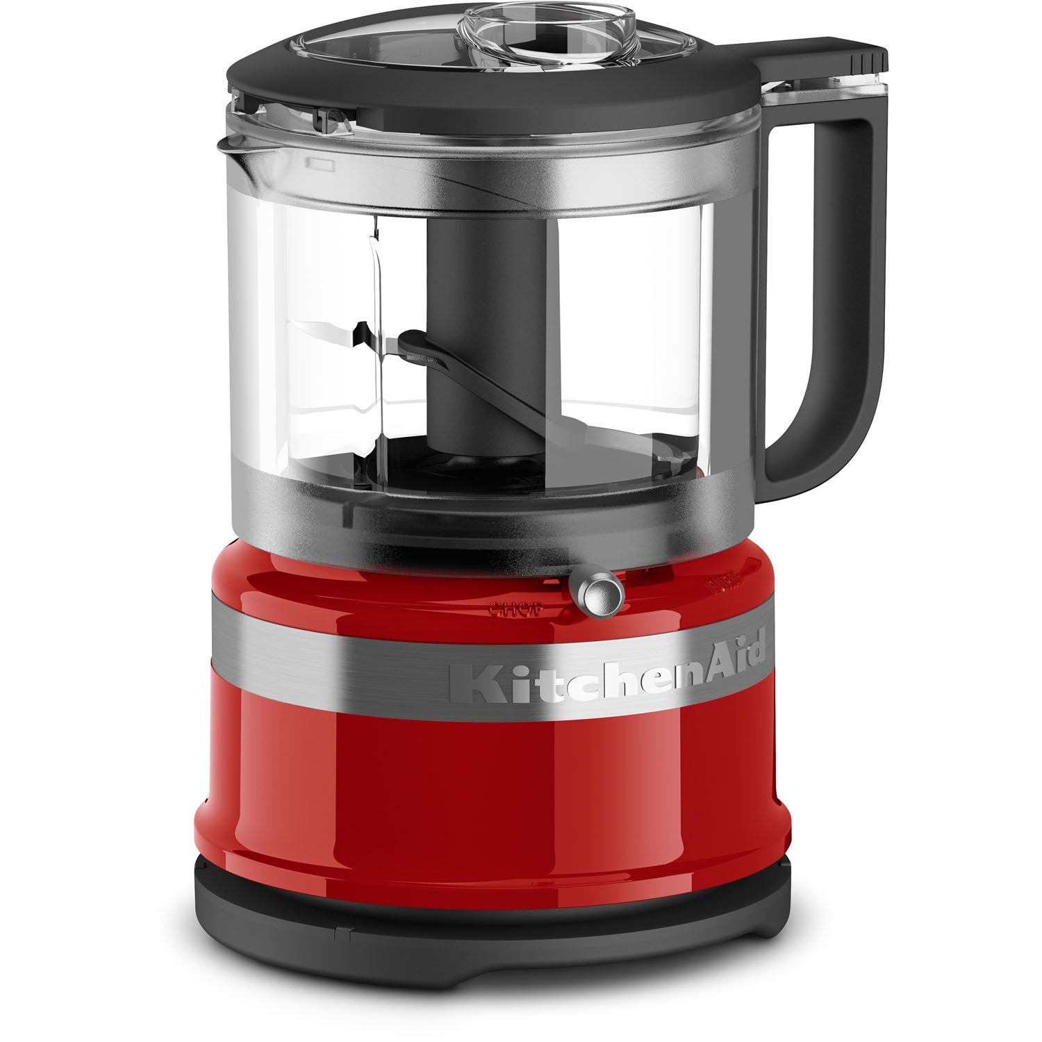 KitchenAid 3.5-cup food chopper in Empire Red with clear mixing bowl and blade
