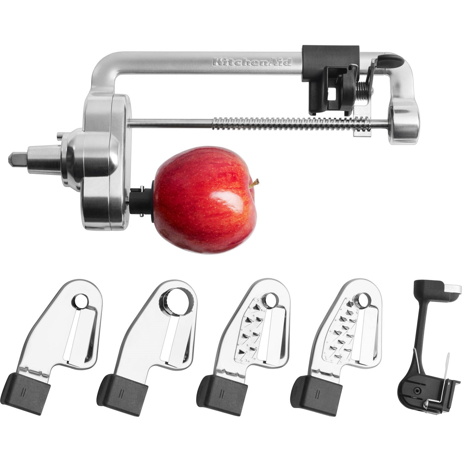 Spiralizer attachment set with metal slicer and peel/core/slice tools