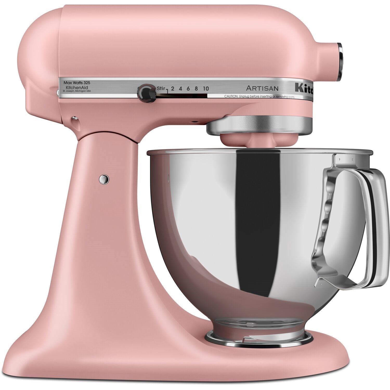 Matte dried rose tilt-head stand mixer with stainless bowl and paddle attachment