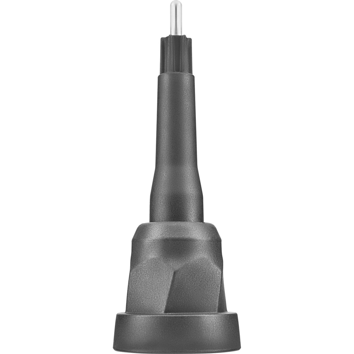 Food processor attachment with textured black body and metal pin stem