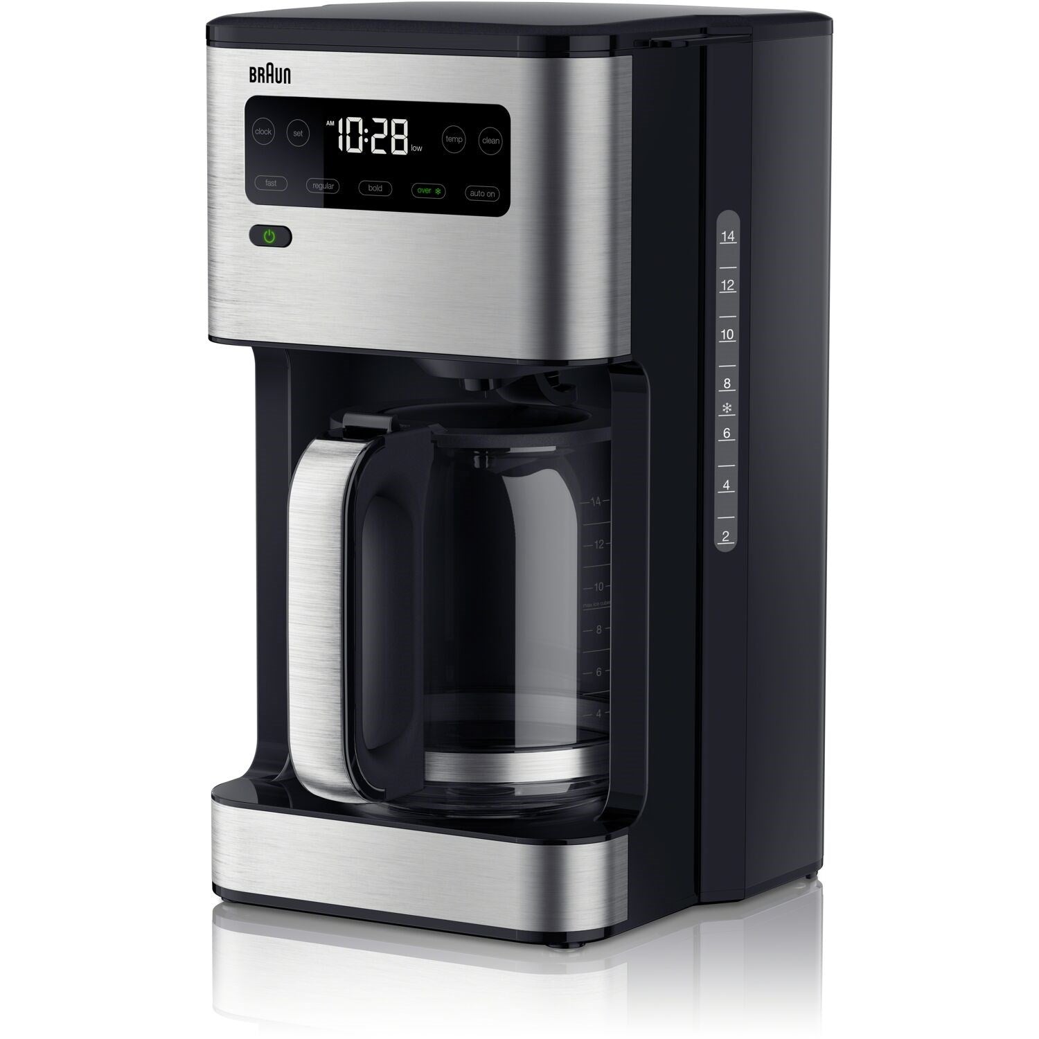 Close-up of Braun iced coffee maker control panel and brewing chamber