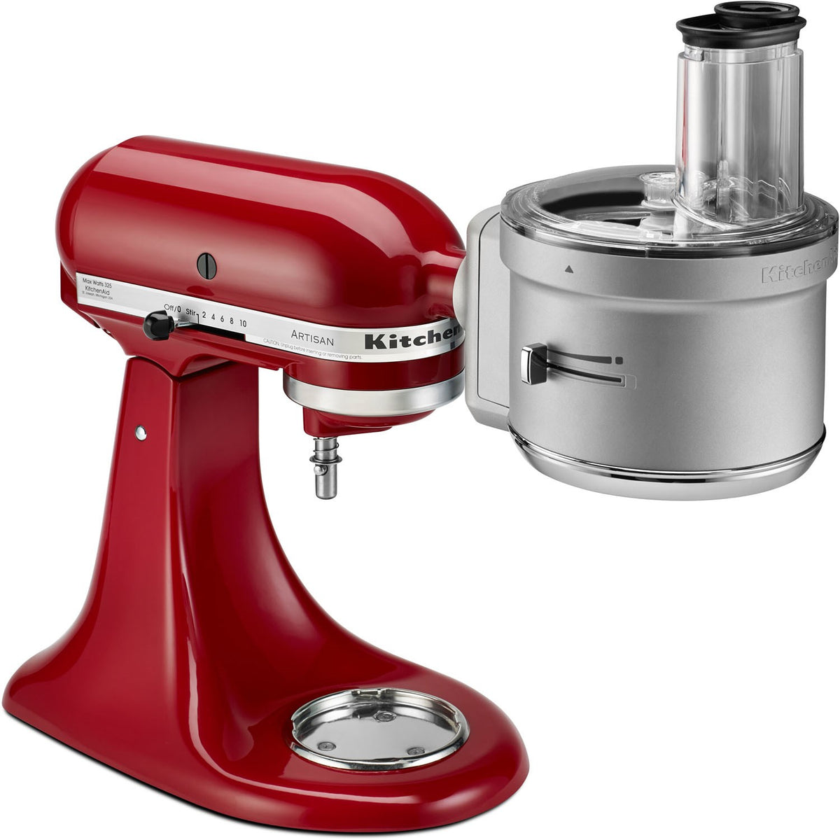 Dicing attachment kit with red stand mixer and stainless processing bowl