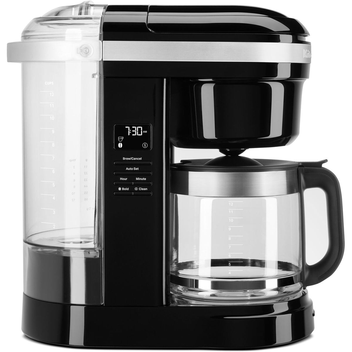 KitchenAid 12-cup drip coffee brewer in Onyx black with clear water reservoir