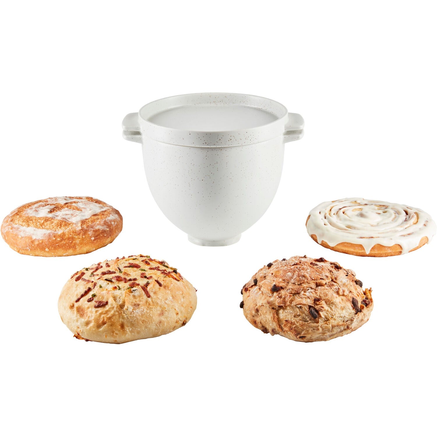 Bread baking bowl with lid, light speckled ceramic, integrated side handles
