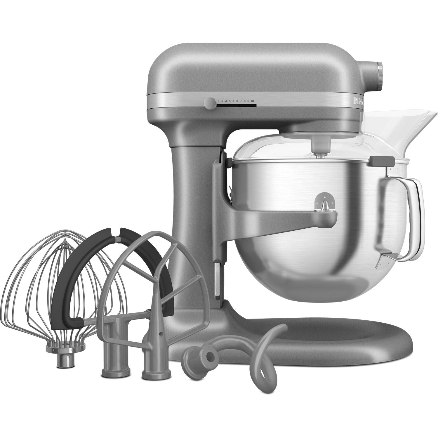 KitchenAid stand mixer with wire whisk, flat beater, and 7-quart bowl, Contour Silver