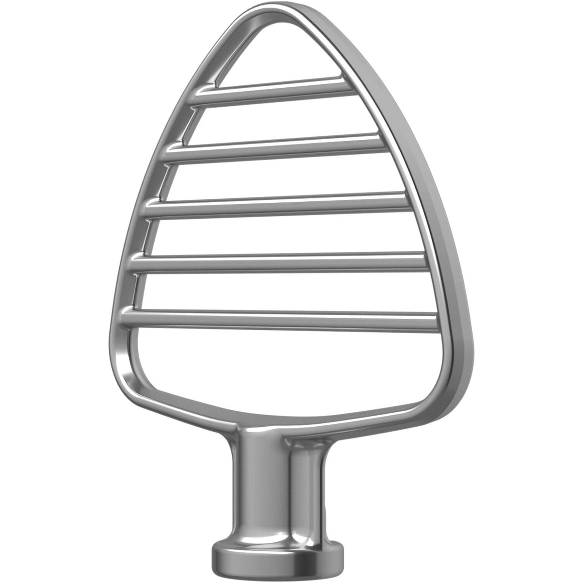 Stainless steel pastry beater attachment with rounded frame and mixing bars