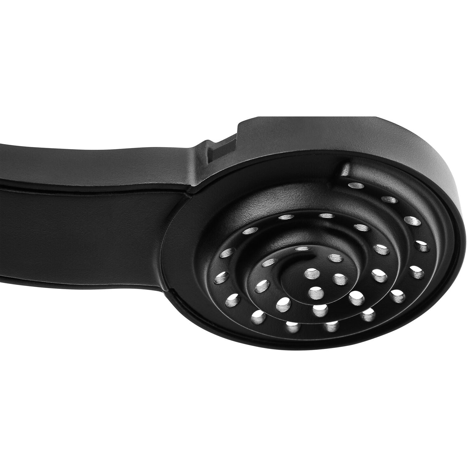 Spiral showerhead nozzle on charcoal grey drip coffee brewer