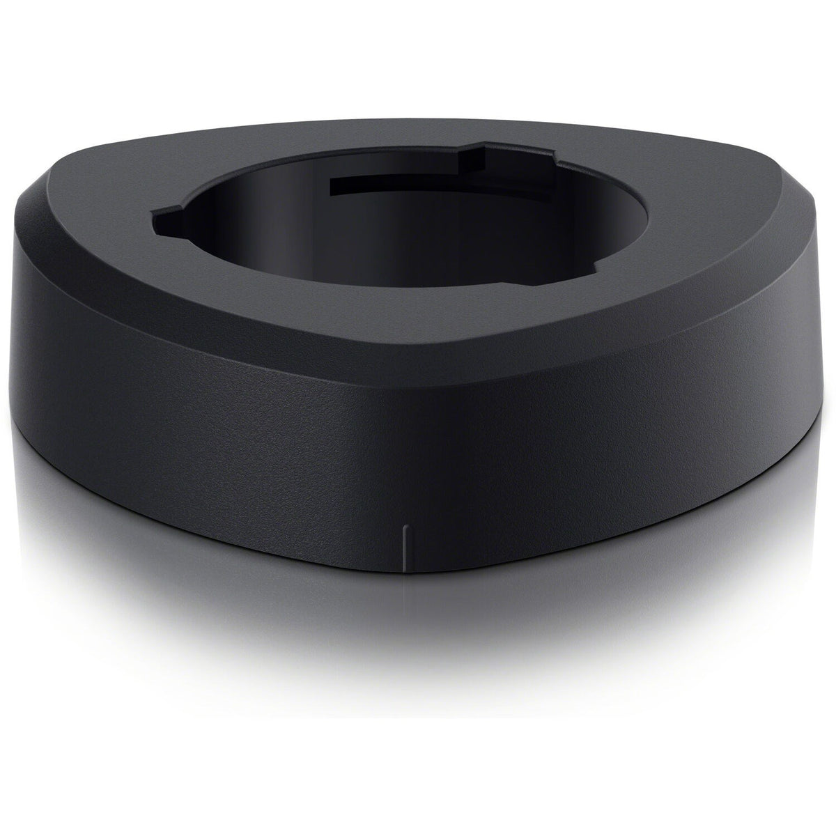Black blender base with circular lid opening