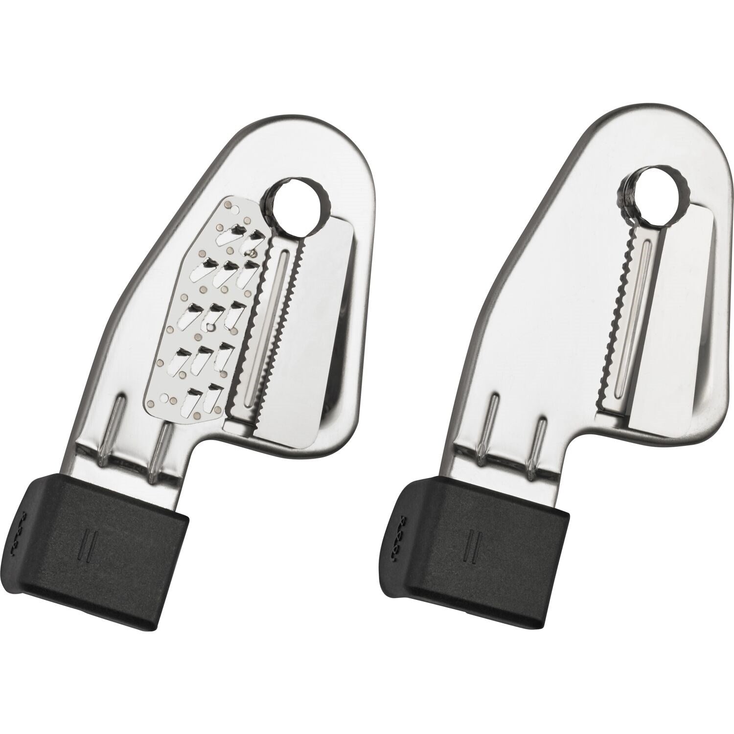 Spiralizer attachment blade insert pair, silver metal with black locking bases